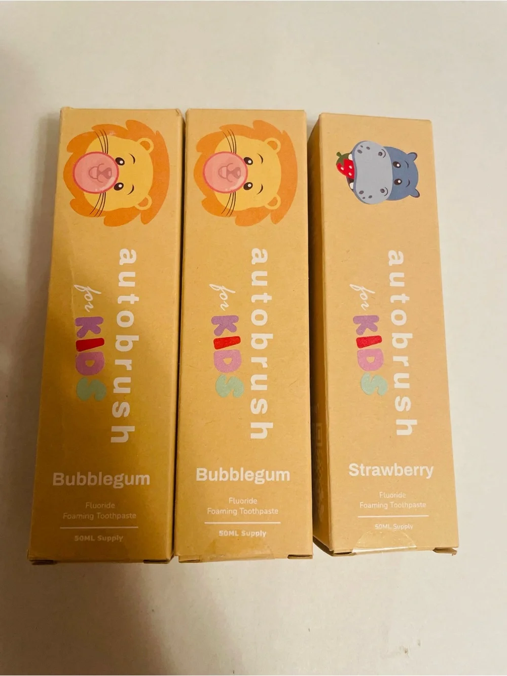 Autobrush For Kids Fluoride Foaming Toothpaste Two Bubblegum & One Strawberry